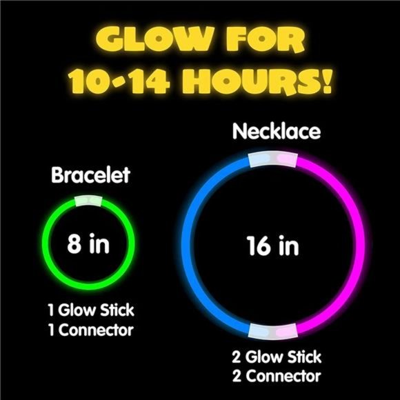 144 Pcs Glow Sticks Bulk 8" Bracelets Necklaces, Glow in the Dark Neon - Picture 3 of 6